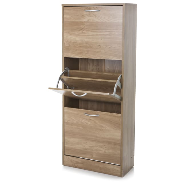 Skoskab m/3 rum brun 125x50x24cm