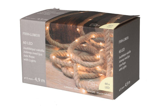 Finnlumor Jute reb med lys 4,9 m