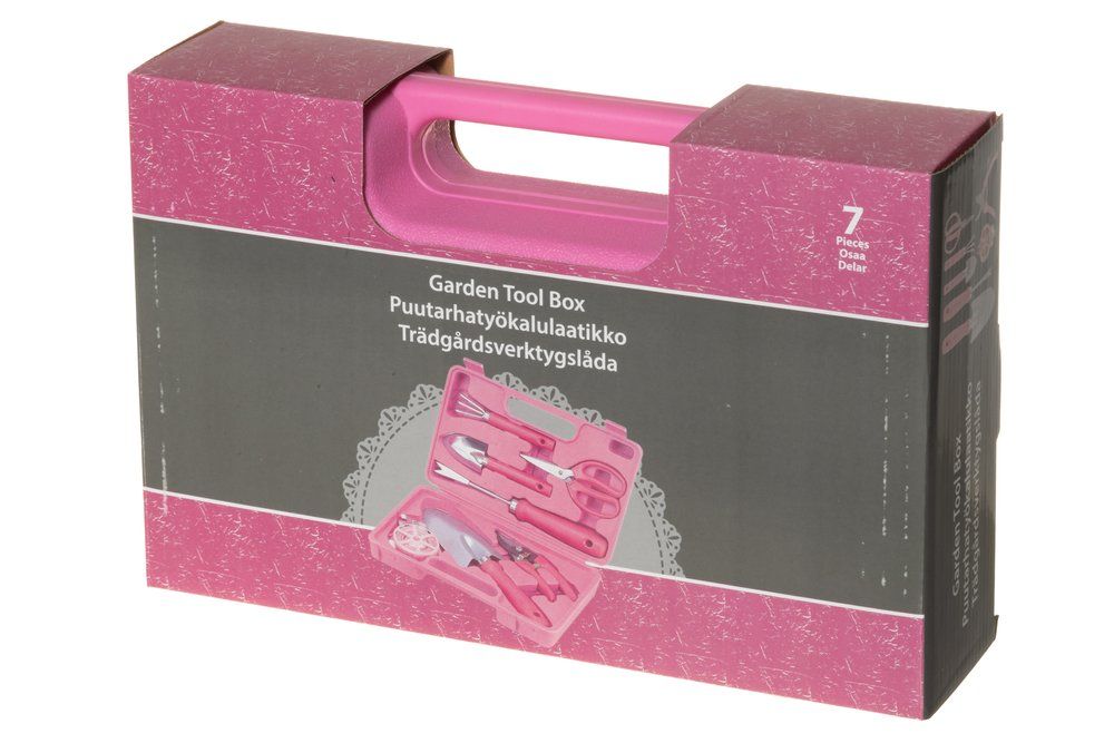 Værktøjskasse have, pink, 7 dele