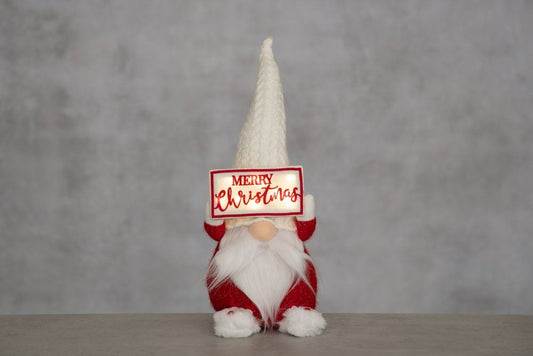 Winteria Tomte med LED-skylt Merry Christmas 47 cm rödvit