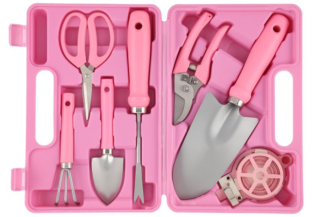 Værktøjskasse have, pink, 7 dele