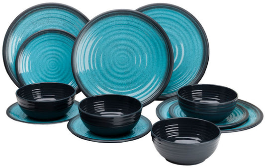 Flamefield Servis Melamin Granite Aqua 12 delar