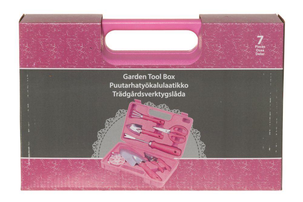 Værktøjskasse have, pink, 7 dele