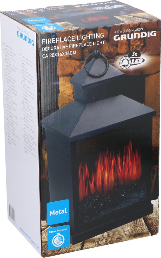 Grundig pejselampe / lanterne i metal LED 36cm