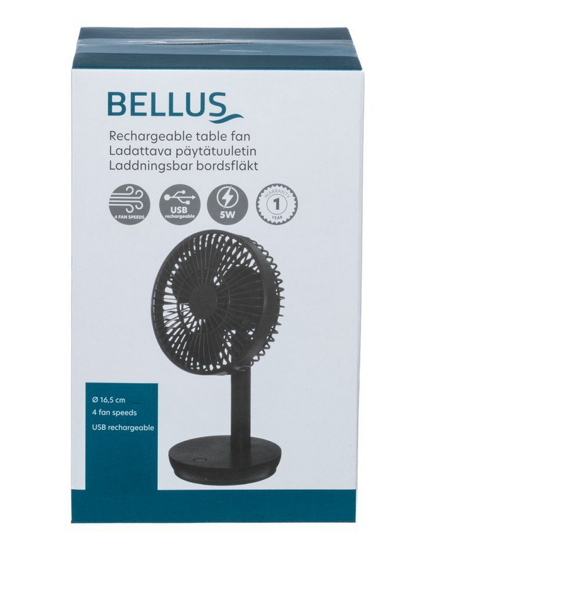 Bellus Bordventilator genopladelig 5W 16,5 cm