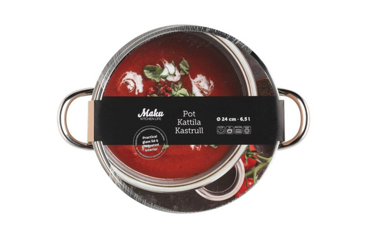 Maku Basic Kasserolle med glaslåg, rustfrit stål 6,5 l