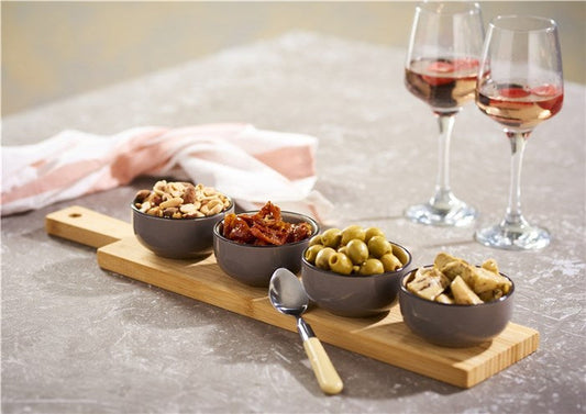 Day tapas sæt bambus skærebræt og 4 skåle