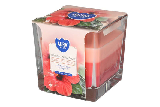 Duftlys i trefarvet glas Hibiscus-White sage