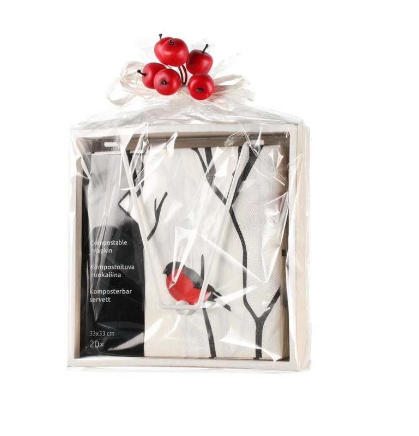 Presentförpackning med servettställ och servetter