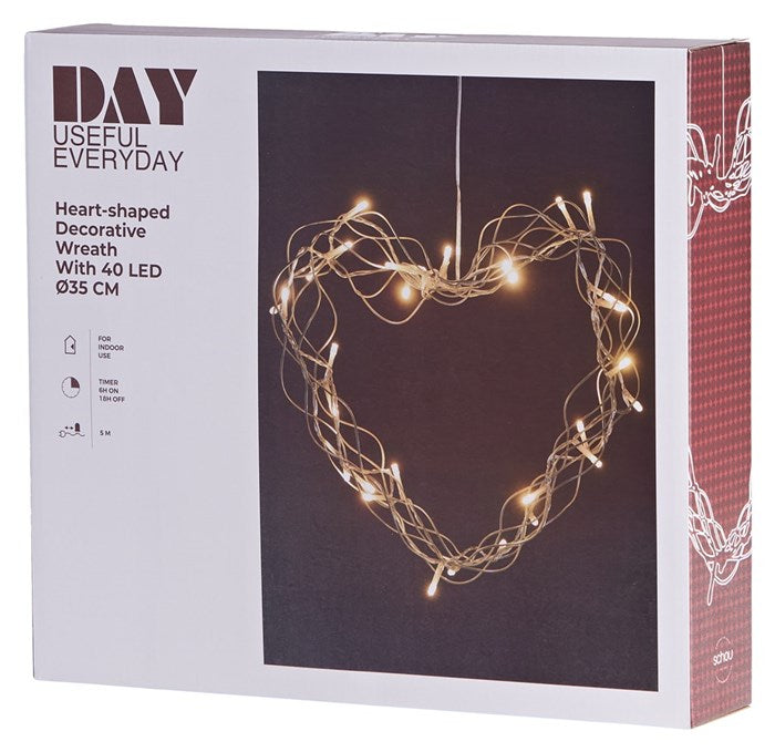 Day Hjertekrans med 40 LED adapter og timer Ø35cm