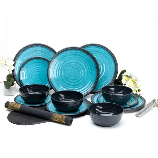 Flamefield Servis Melamin Granite Aqua 12 delar