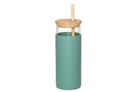 Dricksglas med lock och sugrör 48 cl grön