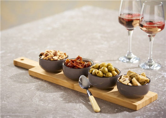 Day tapas sæt bambus skærebræt og 4 skåle