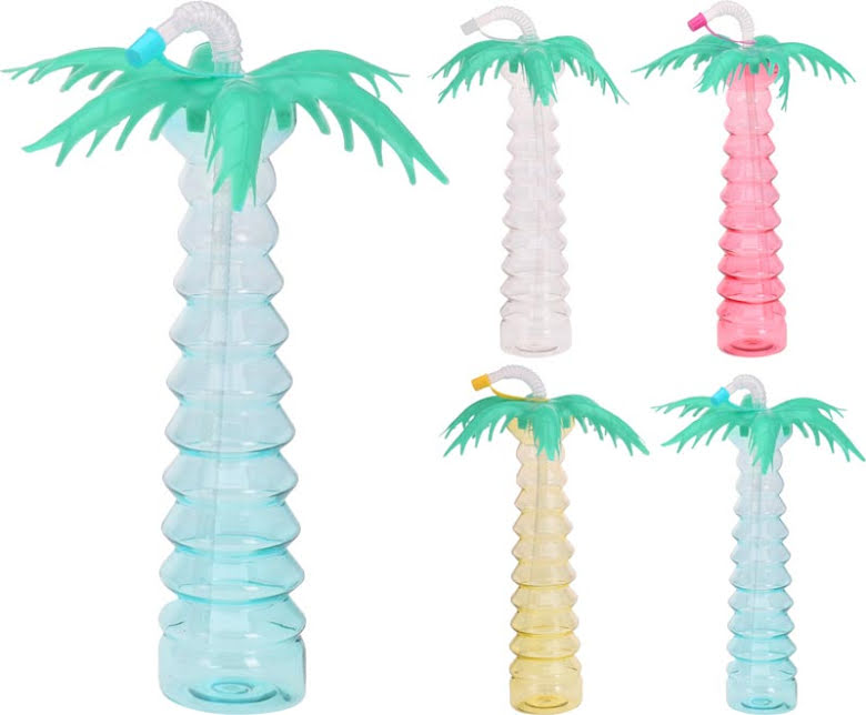 Holiday Vandflaske Palme med Halm 500ML Ass.
