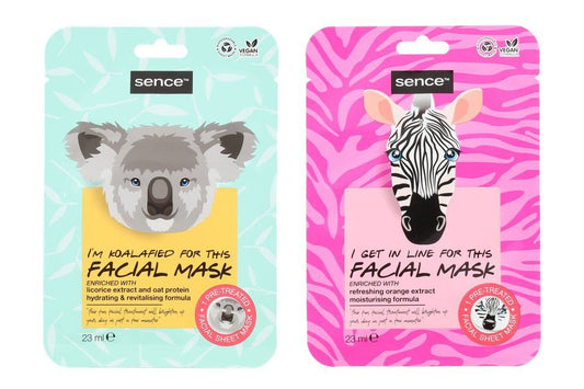 Sence Ansigtsmaske dyrefigur koala/zebra 23 ml Ass. 1stk